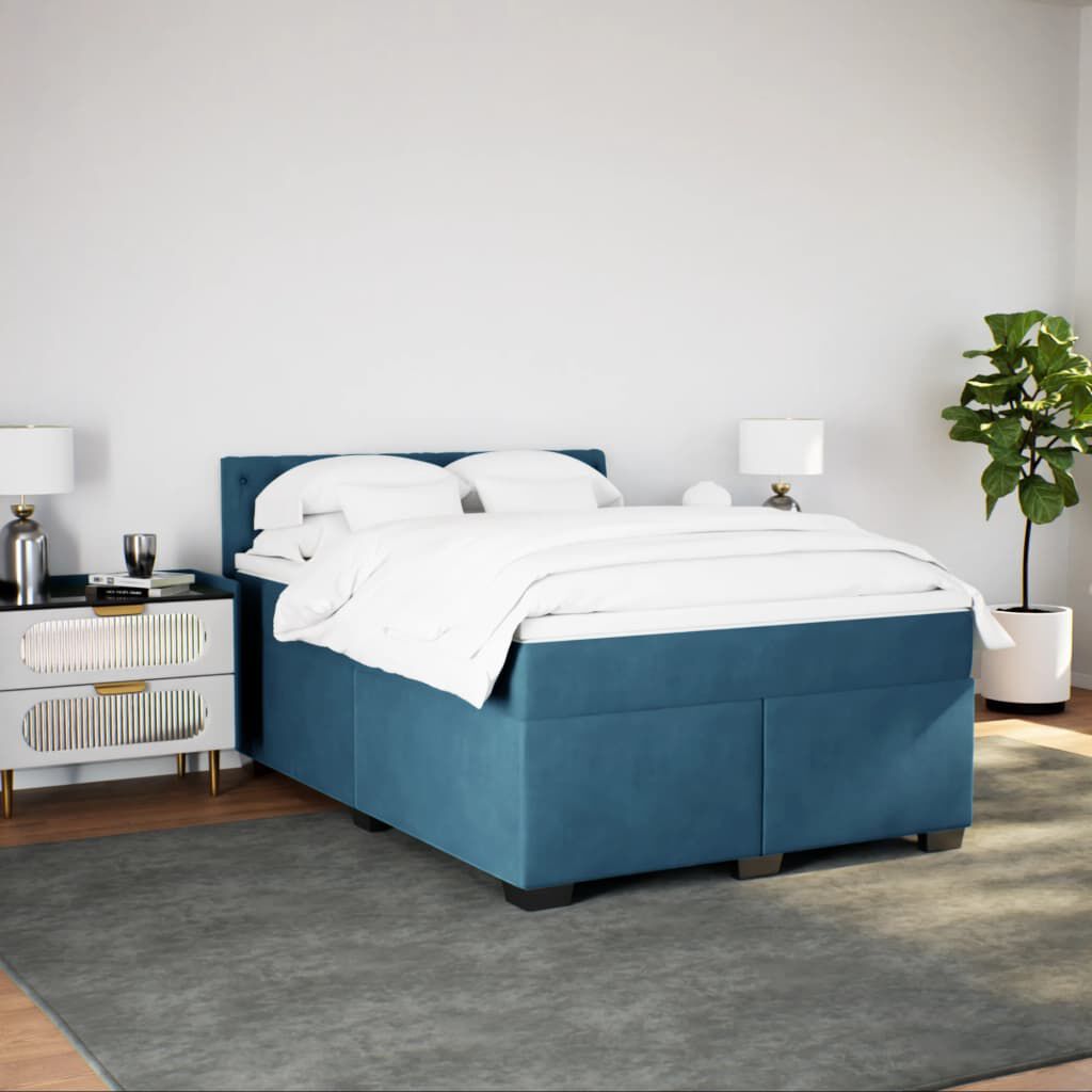 vidaXL Κρεβάτι Boxspring με Στρώμα Μπλε 140x190 εκ. Βελούδινο