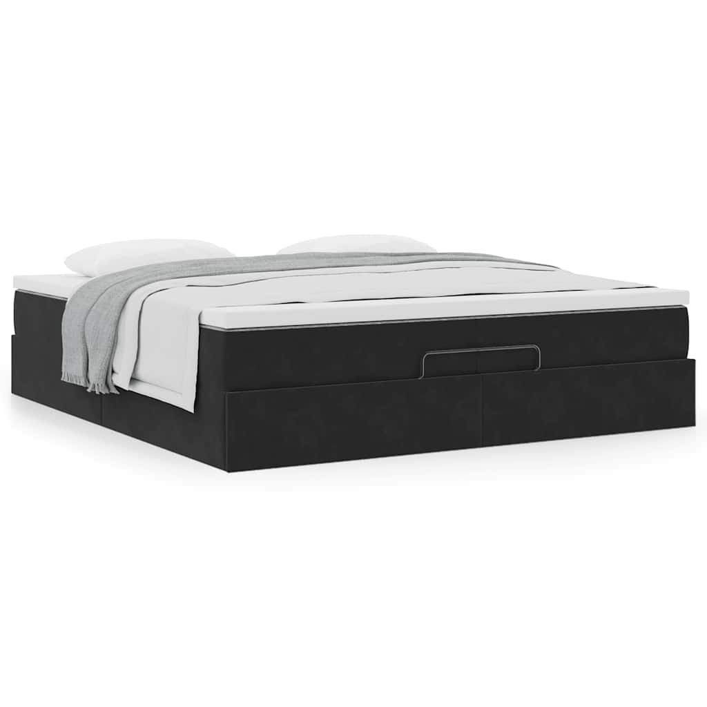 vidaXL Οθωμανικό κρεβάτι με στρώματα Μαύρο 200x200cm Velvet