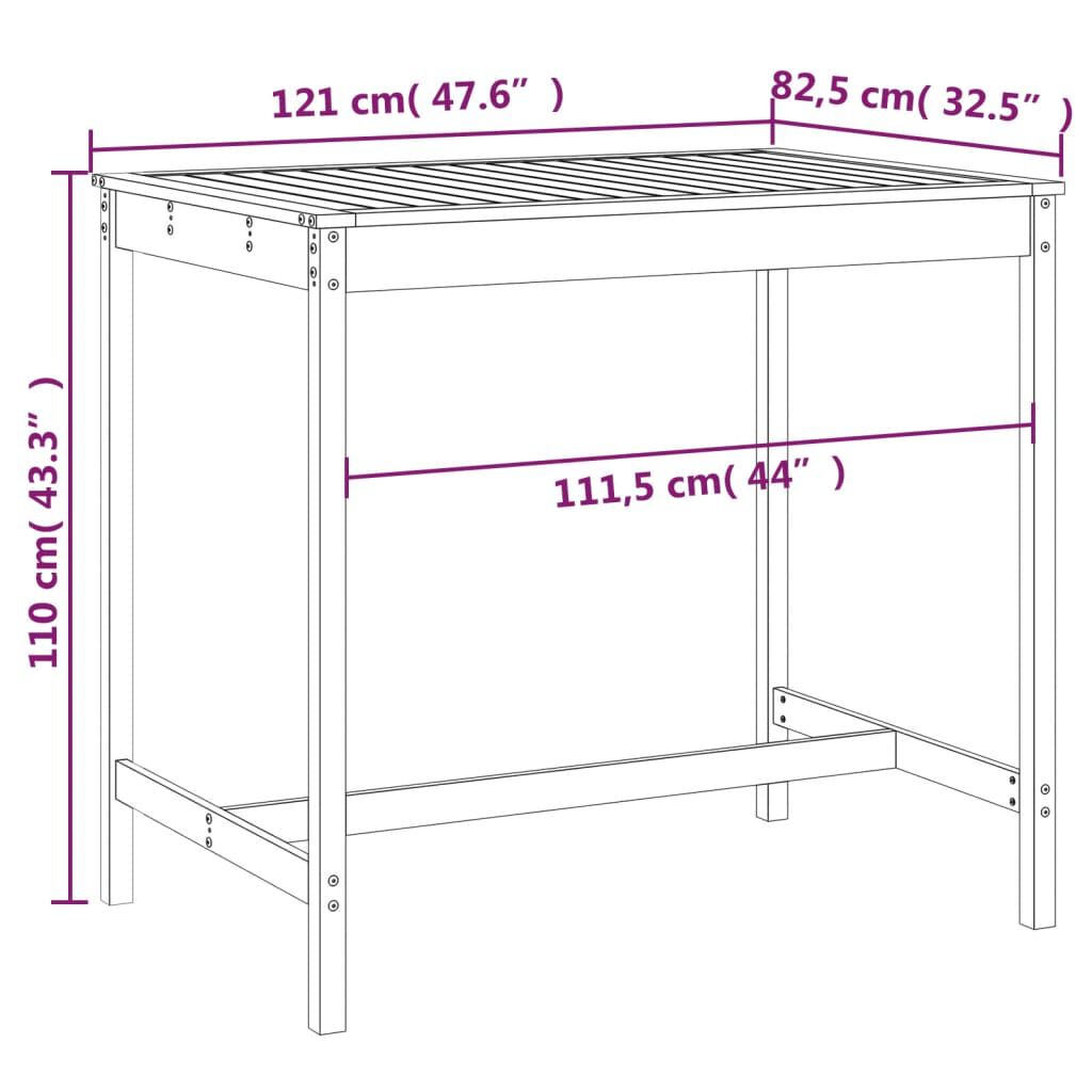 vidaXL Τραπέζι Κήπου Γκρι 121 x 82,5 x 110 εκ. από Μασίφ Ξύλο Πεύκου