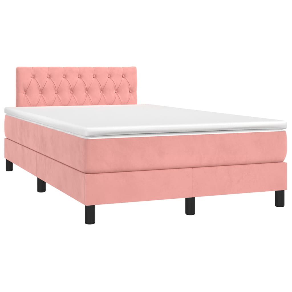 vidaXL Κρεβάτι Boxspring με Στρώμα Ροζ 120x200 εκ. Βελούδινο
