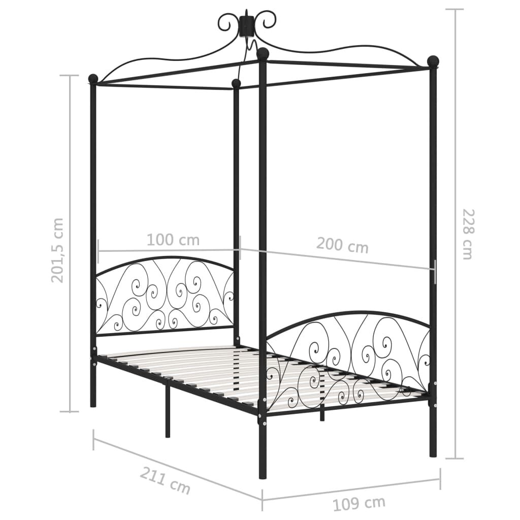 vidaXL Πλαίσιο Κρεβατιού με Ουρανό Μαύρο 100 x 200 εκ. Μεταλλικό
