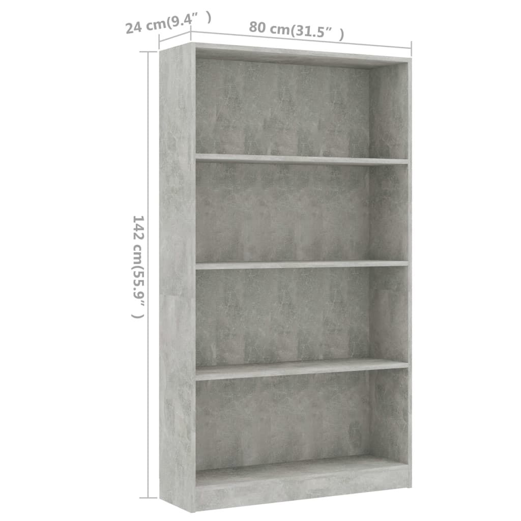 vidaXL Βιβλιοθήκη με 4 Ράφια Γκρι Σκυροδέμ. 80x24x142 εκ. Επεξ. Ξύλο
