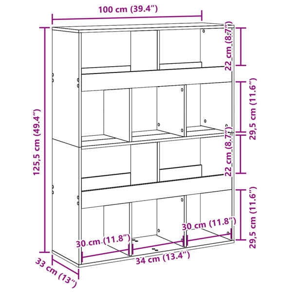 vidaXL Βιβλιοθήκη Καπνιστή Δρυς 100x33x125,5εκ. από Επεξεργασμένο Ξύλο