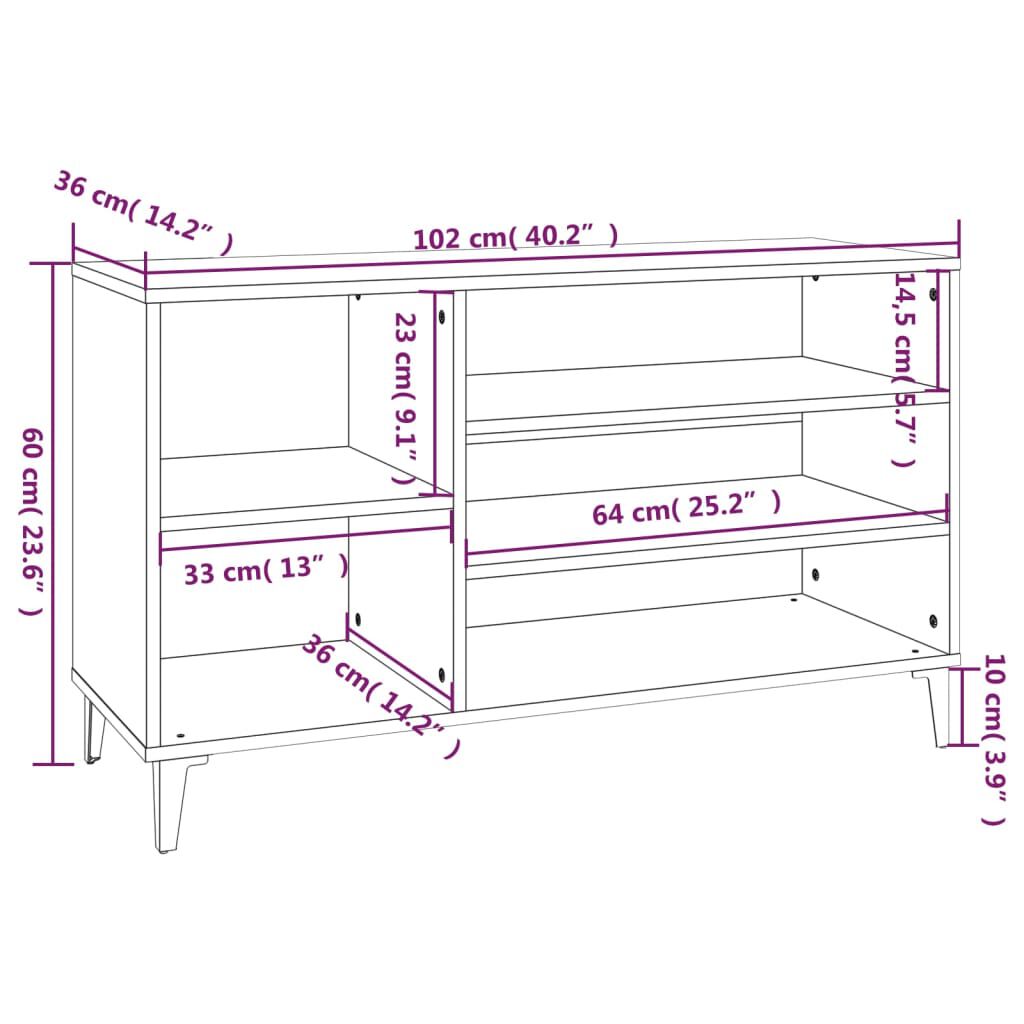 vidaXL Παπουτσοθήκη Γκρι Sonoma 102x36x60 εκ. από Επεξεργασμένο Ξύλο