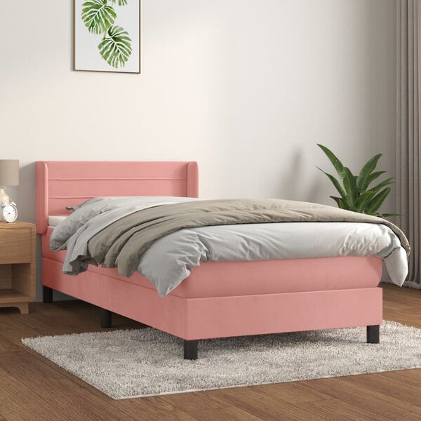 vidaXL Κρεβάτι Boxspring με Στρώμα Ροζ 90x190 εκ. Βελούδινο