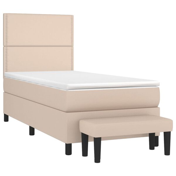 vidaXL Κρεβάτι Boxspring με Στρώμα Καπουτσίνο 90x190εκ.από Συνθ. Δέρμα