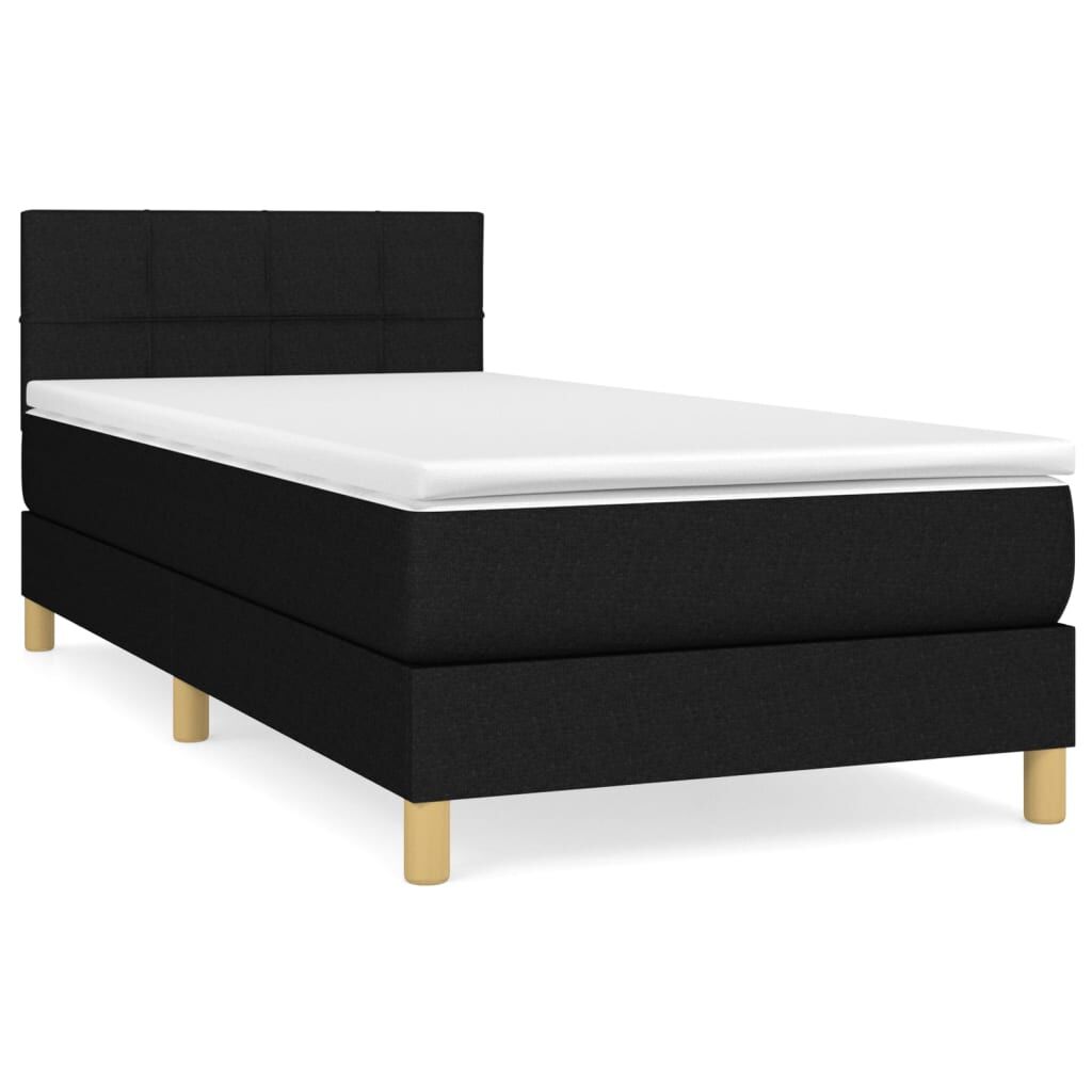 vidaXL Κρεβάτι Boxspring με Στρώμα Μαύρο 90x190 εκ.Υφασμάτινο