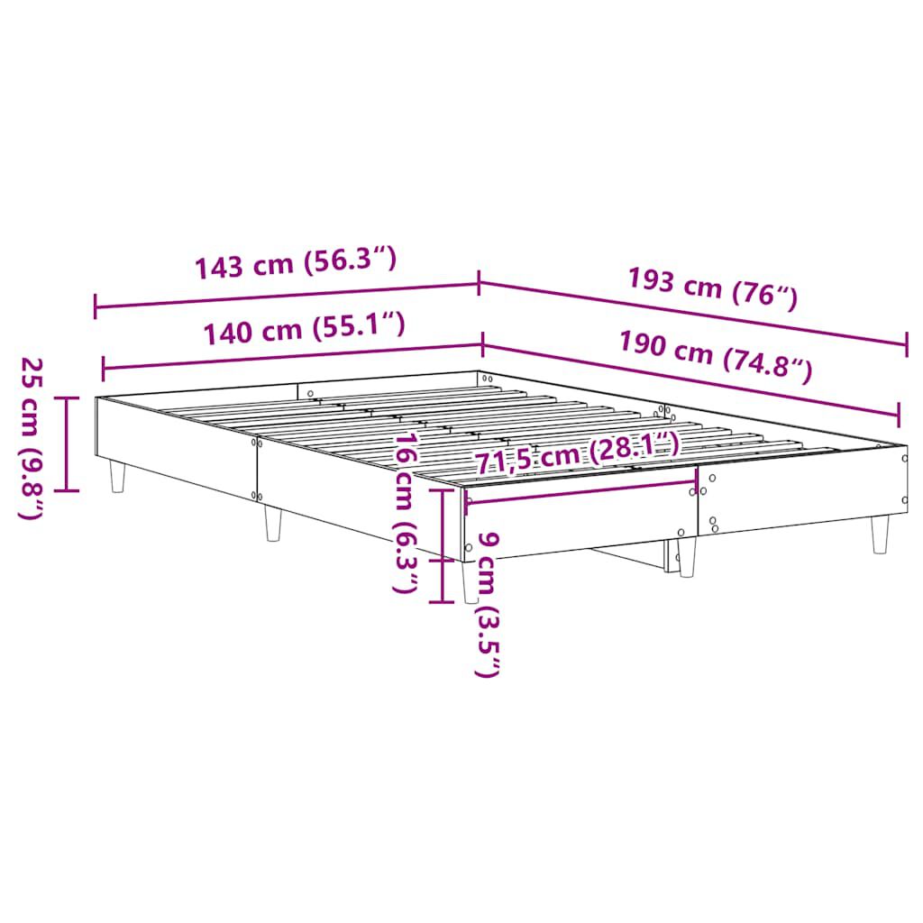 vidaXL Πλαίσιο κρεβατιού χωρίς στρώμα 140 x 190 εκ. Επεξεργασμένο Ξύλο