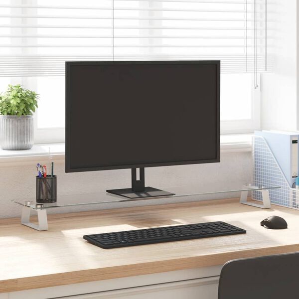 vidaXL Βάση Οθόνης Λευκή 100 x 20 x 8 εκ. από Ψημένο Γυαλί και Μέταλλο