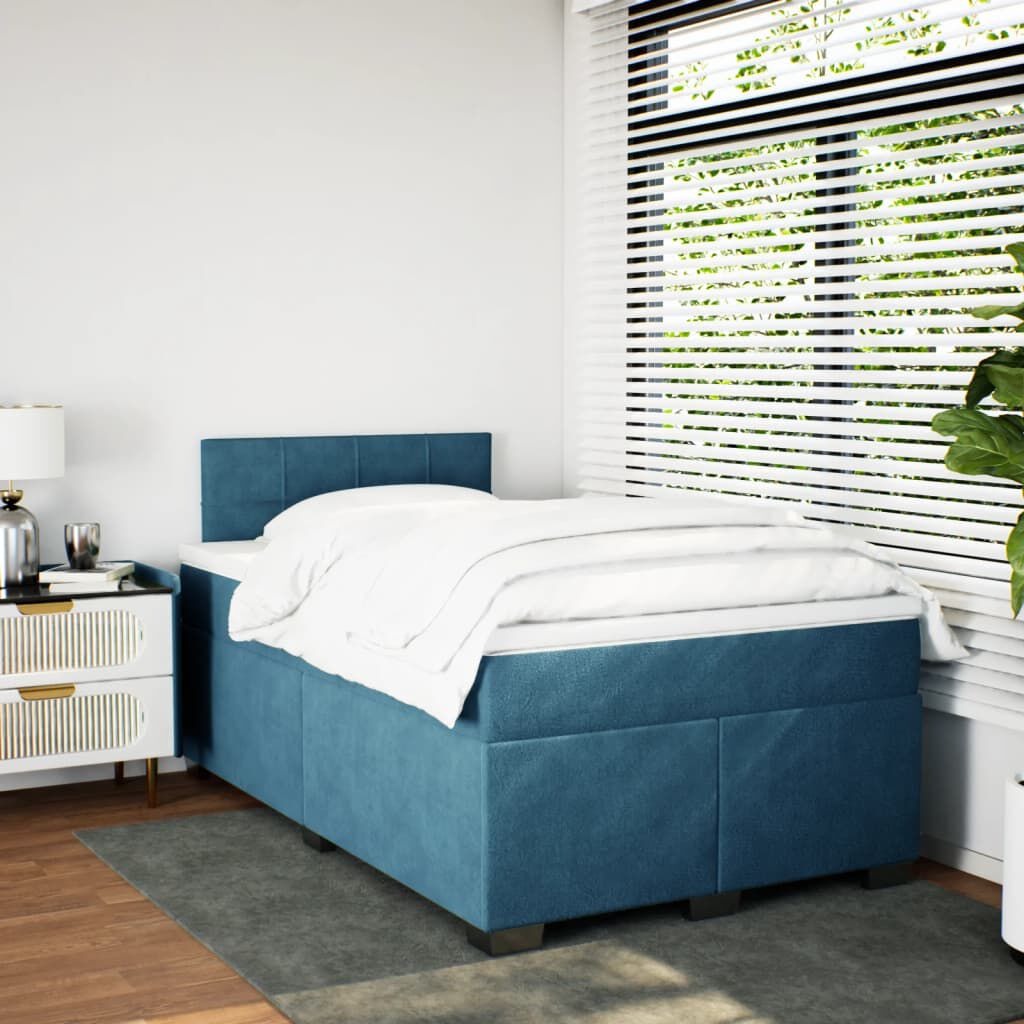 vidaXL Κρεβάτι Boxspring με Στρώμα Σκούρο Μπλε 120x190 εκ. Βελούδινο