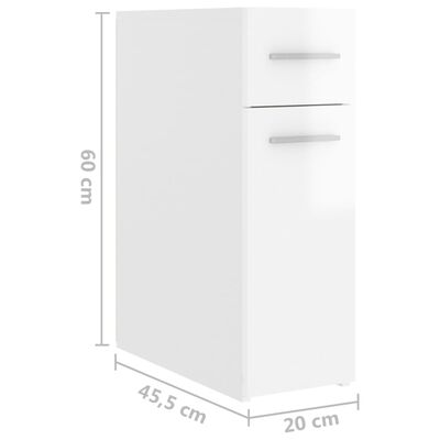 vidaXL Συρταριέρα Γενικής Χρήσης Γυαλ. Λευκό 20x45,5x60εκ. Μοριοσανίδα