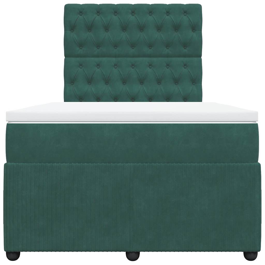 vidaXL Κρεβάτι Boxspring με Στρώμα Σκούρο Πράσινο 120x190εκ. Βελούδινο