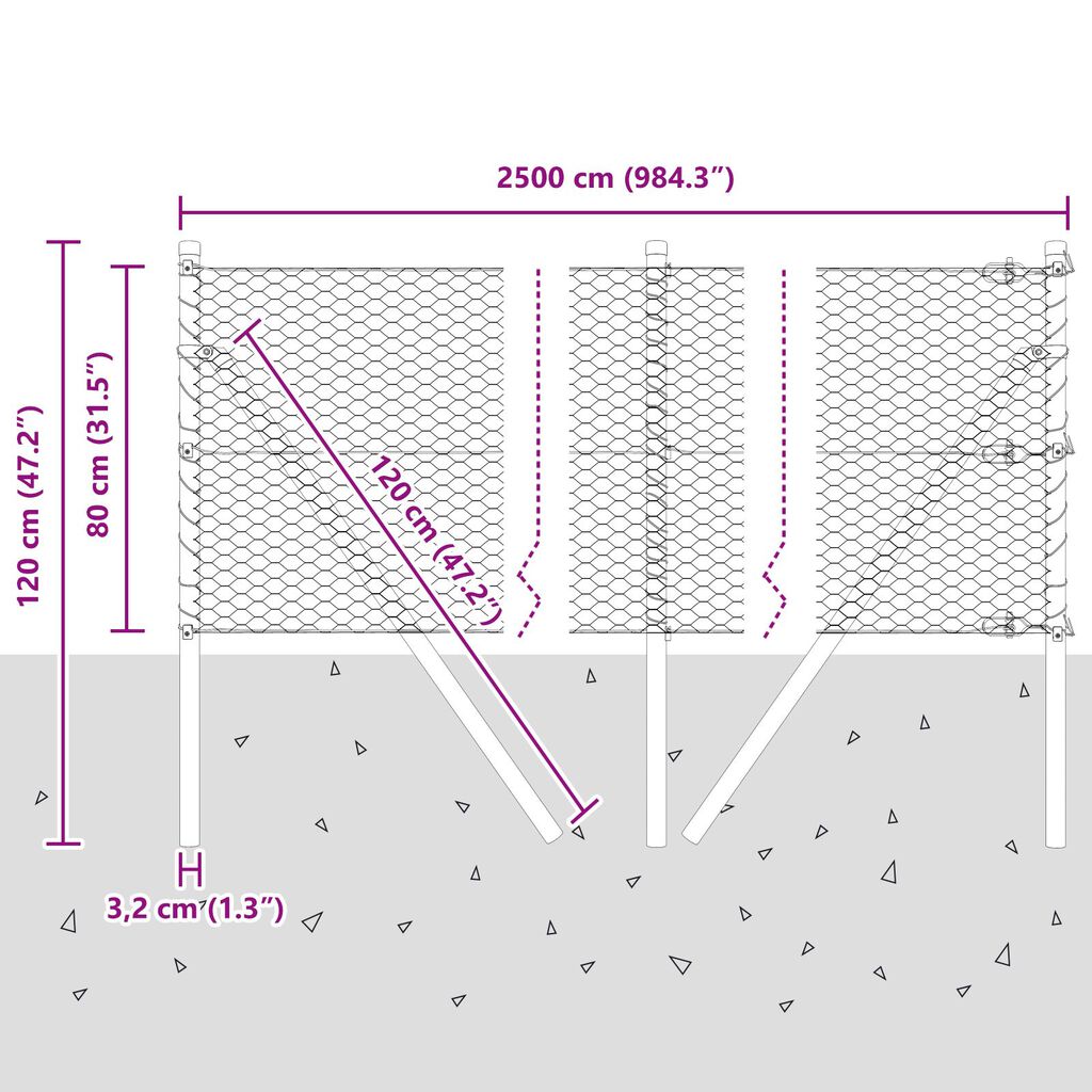 vidaXL Φράχτης Εξάγωνο Πράσινος 0.8x25 μ Χάλυβας