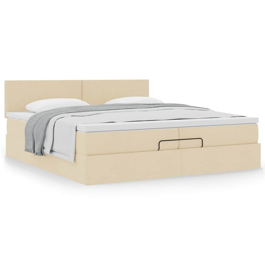vidaXL Οθωμανικό κρεβάτι με στρώμα Cream 200x200 cm Ύφασμα