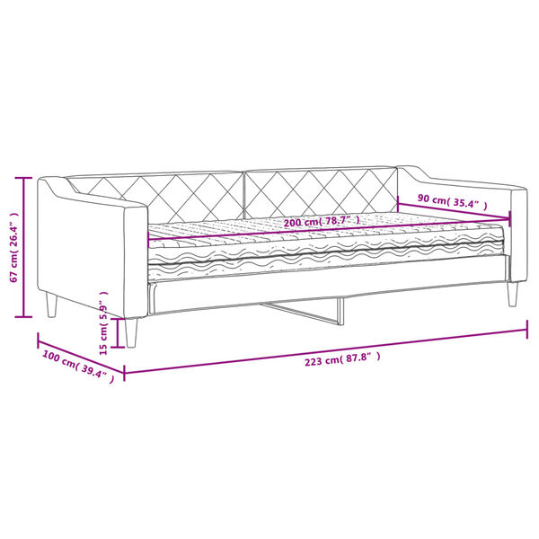 vidaXL Καναπές Κρεβάτι με Στρώμα Ανοιχτό Γκρι 90 x 200 εκ. Υφασμάτινο