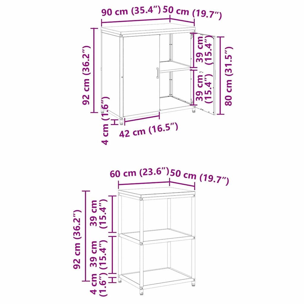 vidaXL Σετ Αποθήκευσης Κουζίνας με ράφι 2 pcs Ασημί 150 x 50 x 92 εκ.
