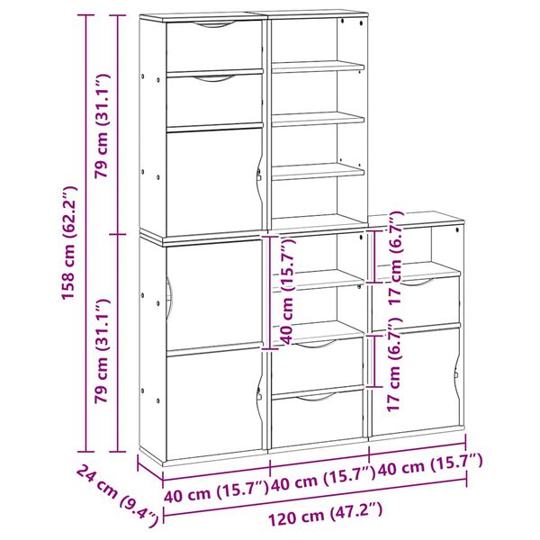 vidaXL Πλαϊνά ντουλάπια 5 τεμ. ODDA 40x24x79 εκ. από Μασίφ Ξύλο Πεύκου