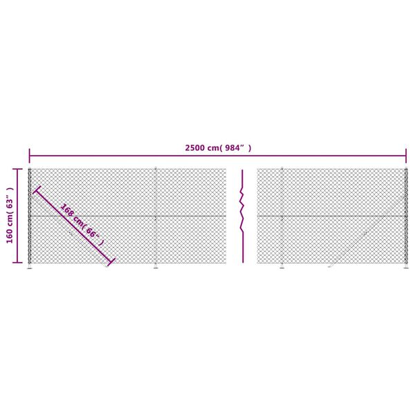 vidaXL Συρματόπλεγμα Περίφραξης Ανθρακί 1,6 x 25 μ. με Βάσεις Φλάντζα