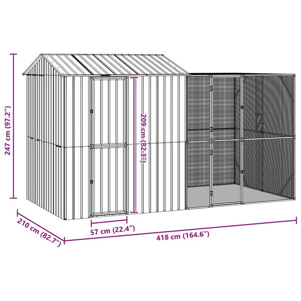 Kλουβί πουλιών vidaXL με επέκταση Ανθρακί 210x421x247 εκ Ατσάλι