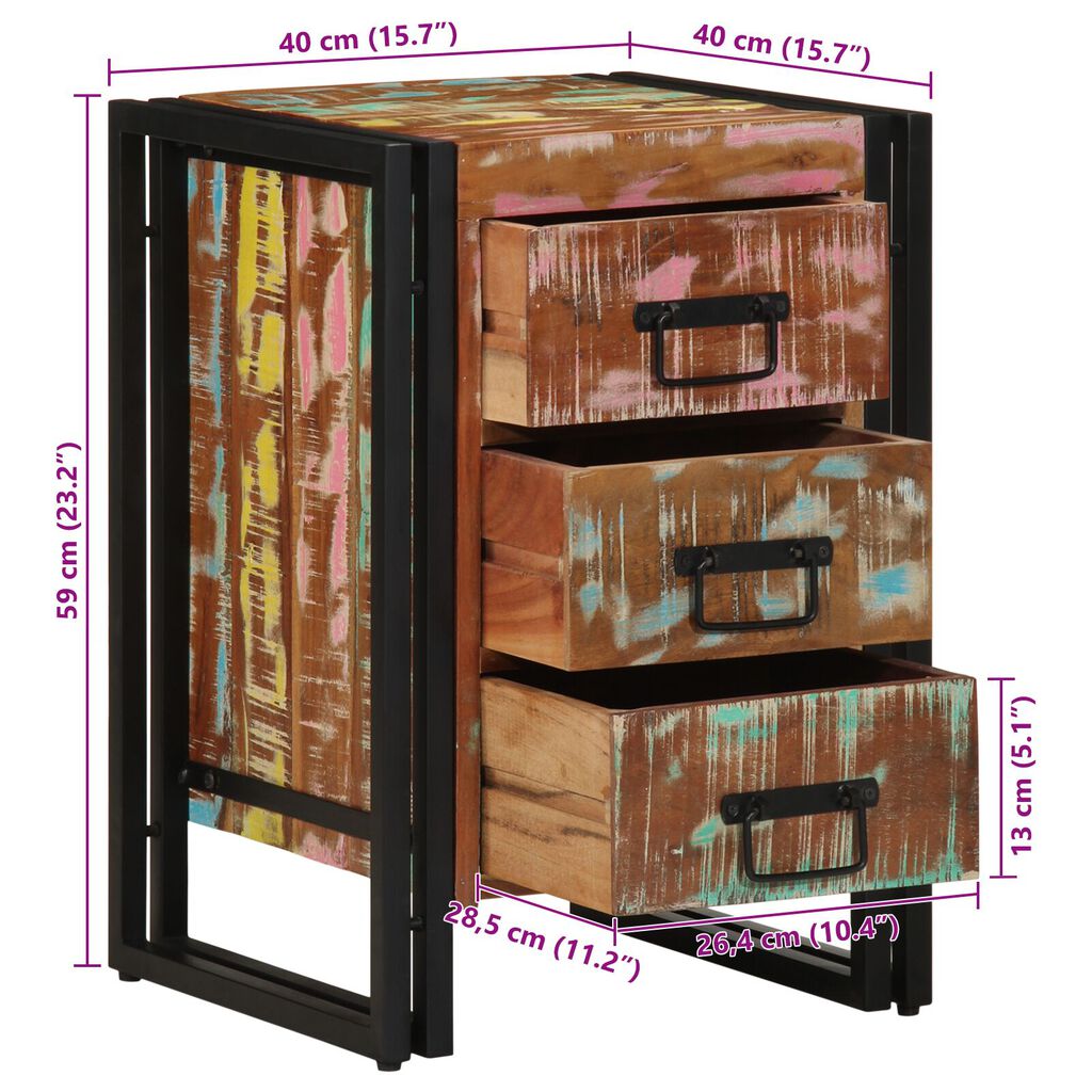 vidaXL Πολύχρωμο Κομοδίνο 40x35x50 εκ από Μασίφ Ανακυκλωμένο Ξύλο