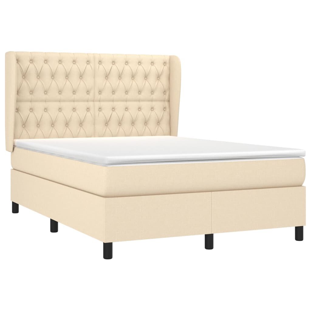 vidaXL Κρεβάτι Boxspring με Στρώμα Κρεμ 140x190 εκ. Υφασμάτινο