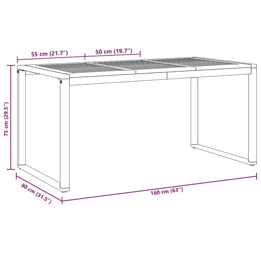 vidaXL Τραπέζι Κήπου για Φαγητό Γκρι 160 x 80 x 75 cm