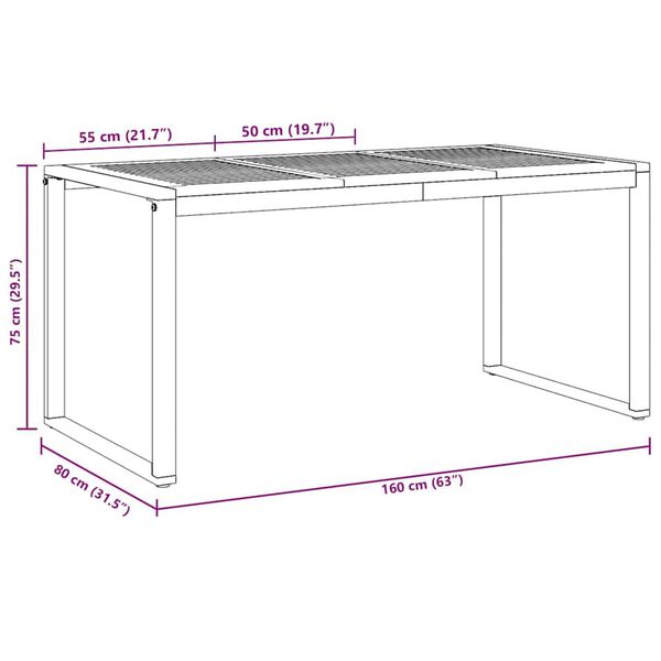 vidaXL Τραπέζι Κήπου για Φαγητό Γκρι 160 x 80 x 75 cm
