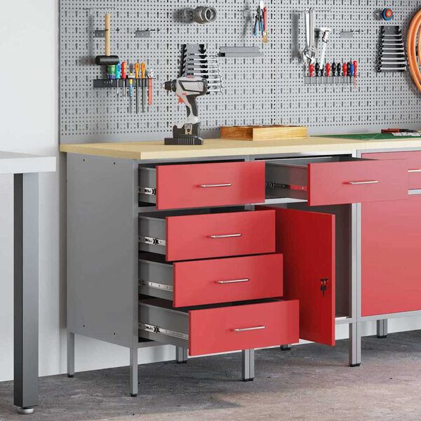 vidaXL Ντουλάπα Εργασίας 2 pcs Κόκκινο και Γκρίζο 100 x 55 x 85 εκ.