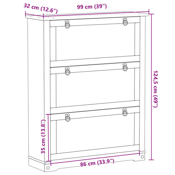 vidaXL Παπουτσοθήκη Corona 99x32x124,5 εκ. από Μασίφ Ξύλο Πεύκου