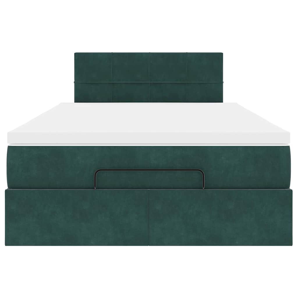 vidaXL Οθωμανικό κρεβάτι με στρώμα & LEDs Dark Green 120x200cm Velvet