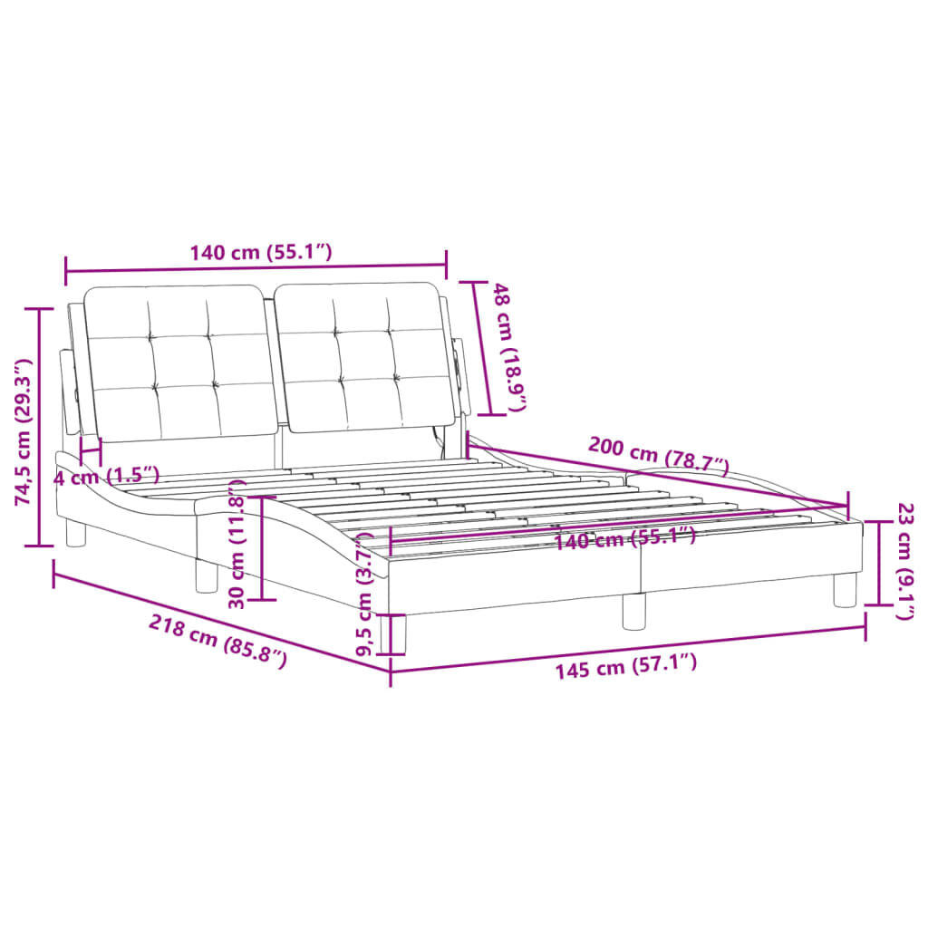 vidaXL Πλαίσιο Κρεβατιού με LED Καπουτσίνο 140x200 εκ. Συνθετικό Δέρμα