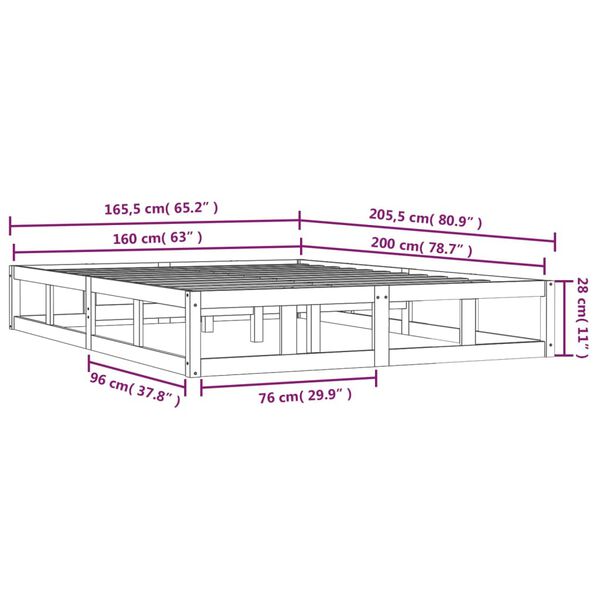 vidaXL Πλαίσιο Κρεβατιού Λευκό 160 x 200 εκ. από Μασίφ Ξύλο