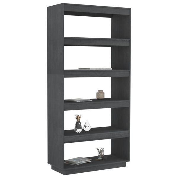 vidaXL Βιβλιοθήκη/Διαχωρ. Χώρου Γκρι 80x35x167 εκ. Μασίφ Ξύλο Πεύκου