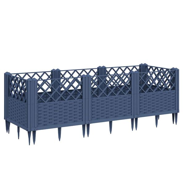 vidaXL Ζαρντινιέρα με Πασσάλους Μπλε Γκρι 123,5x43,5x43,5εκ. Πολυπροπυλένιο