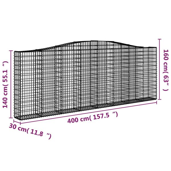 vidaXL Συρματοκιβώτια Τοξωτά 3 τεμ. 400x30x140/160 εκ. Γαλβαν. Ατσάλι
