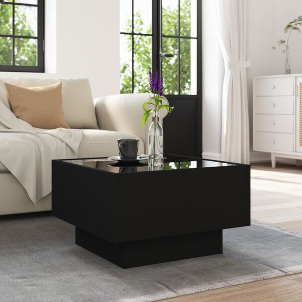 vidaXL Τραπεζάκι Σαλονιού με LED Μαύρο 50x50x30 εκ. Επεξεργασμένο Ξύλο