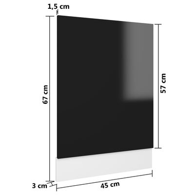vidaXL Πρόσοψη Πλυντηρίου Πιάτων Γυαλ. Μαύρο 45x3x67 εκ. Μοριοσανίδα