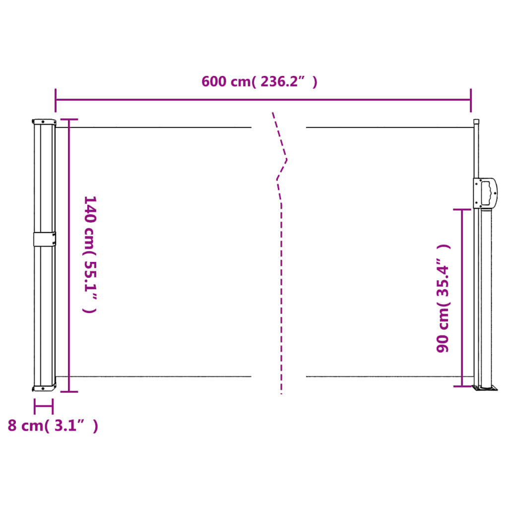 vidaXL Σκίαστρο Πλαϊνό Συρόμενο Μπλε 140 x 600 εκ.