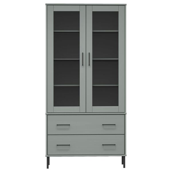 vidaXL Βιβλιοθήκη OSLO Γκρι 85x35x172,5 εκ. Μασίφ Ξύλο με Μεταλ. Πόδια