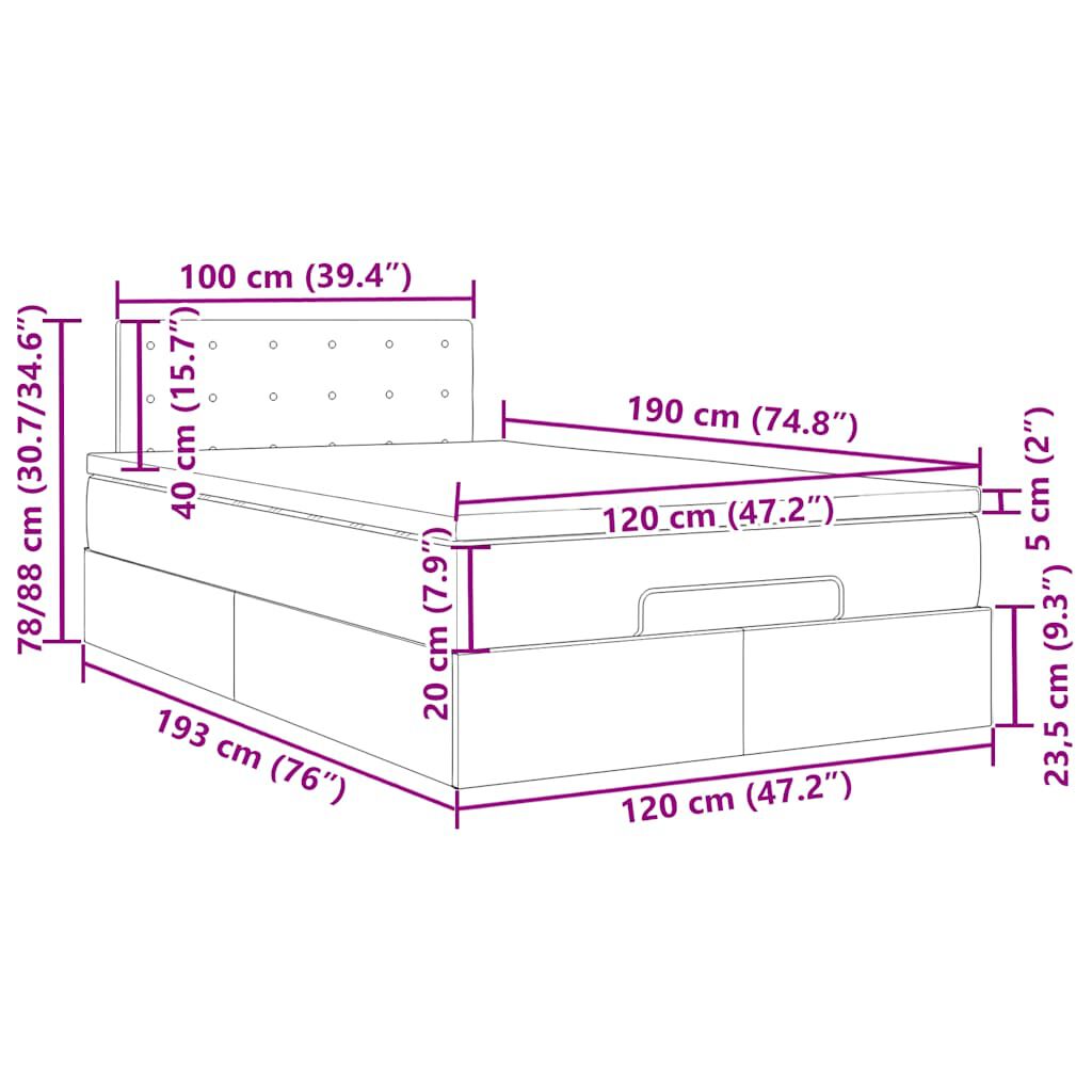 vidaXL Οθωμανικό κρεβάτι με στρώμα Σκούρο καφέ 120x190 cm Ύφασμα