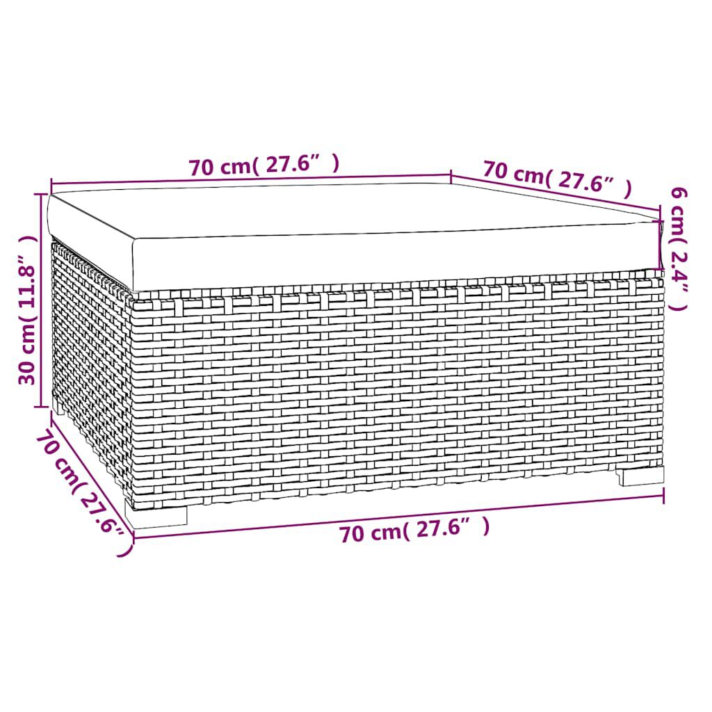 vidaXL Υποπόδιο Κήπου Γκρι 70x70x30 εκ. Συνθετικό Ρατάν με Μαξιλάρι