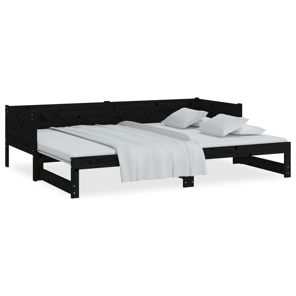 vidaXL Καναπές Κρεβάτι Συρόμενος Μαύρος 2x(80x200) εκ. από Μασίφ Πεύκο