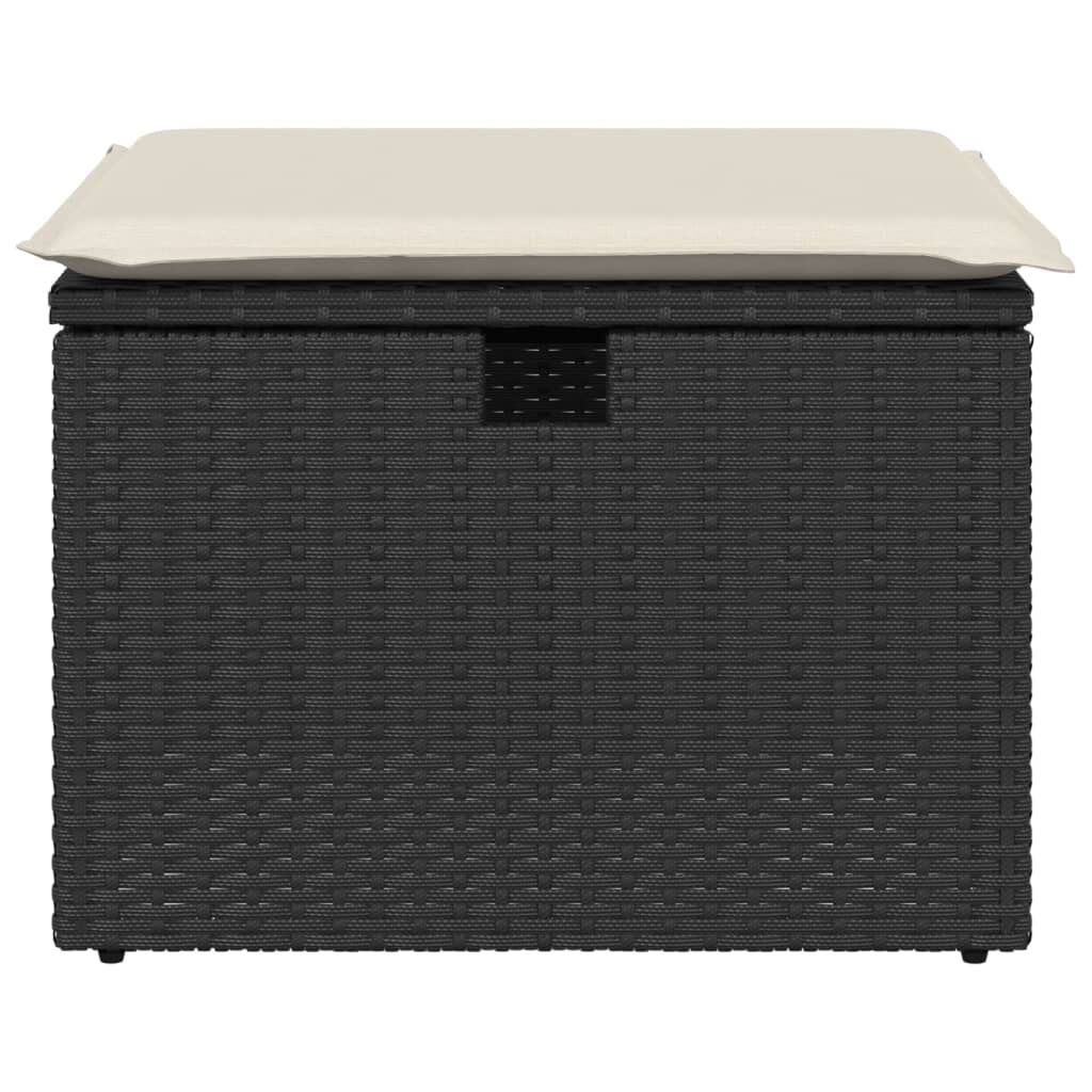 vidaXL Υποπόδιο Κήπου Μαύρο 55x55x37 εκ. Συνθετικό Ρατάν με Μαξιλάρι