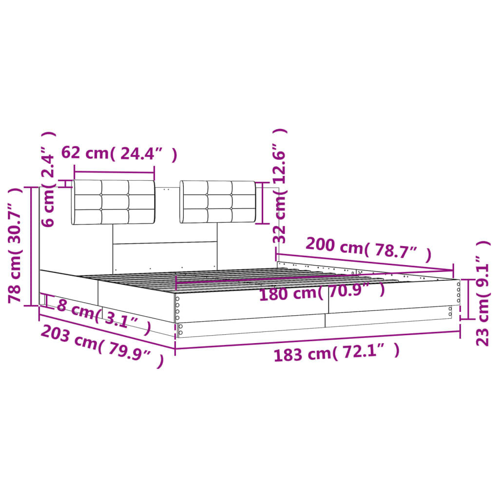 vidaXL Πλαίσιο Κρεβατιού με Κεφαλάρι Λευκό 180x200εκ. Μασίφ Επεξ. Ξύλο