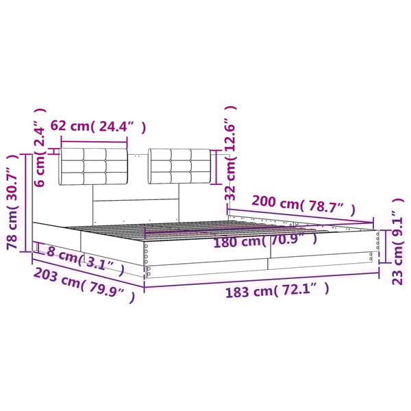 vidaXL Πλαίσιο Κρεβατιού με Κεφαλάρι Λευκό 180x200εκ. Μασίφ Επεξ. Ξύλο