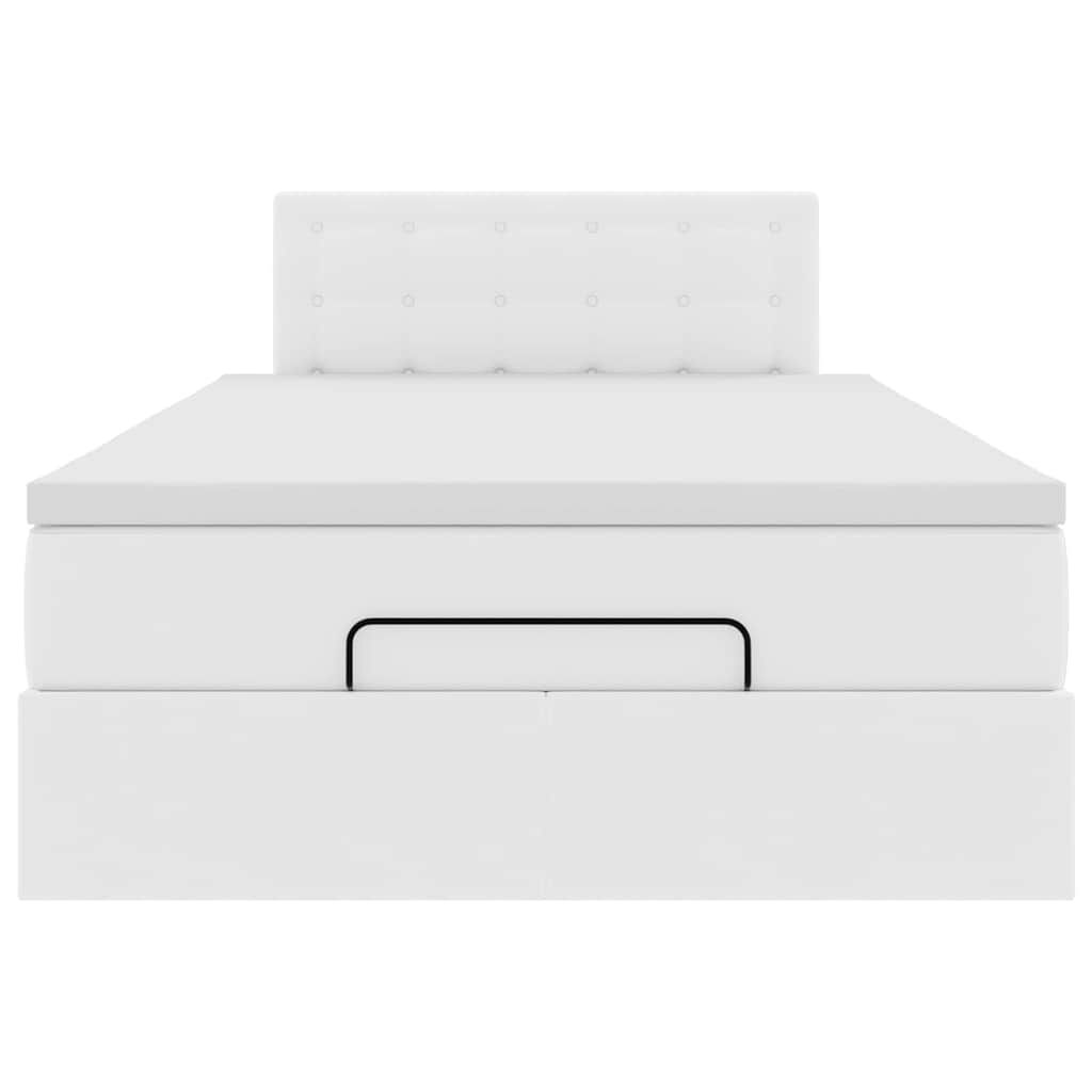 vidaXL Ottoman Κρεβάτι με στρώματα & LED Καθαρό Λευκό Faux Leather