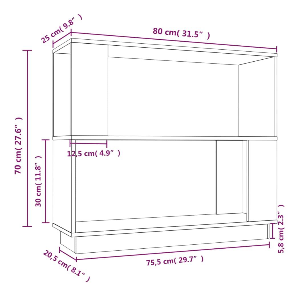 vidaXL Βιβλιοθήκη/Διαχωριστικό Χώρου Μαύρο 80x25x70 εκ. Μασίφ Πεύκο