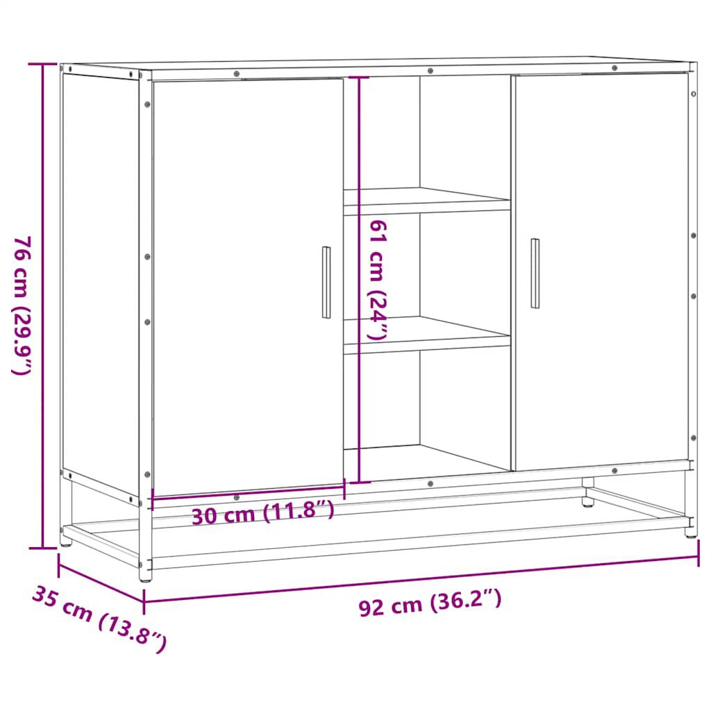 vidaXL Μπουφές Μαύρος 92x35x76 εκ. από Επεξεργασμένο Ξύλο