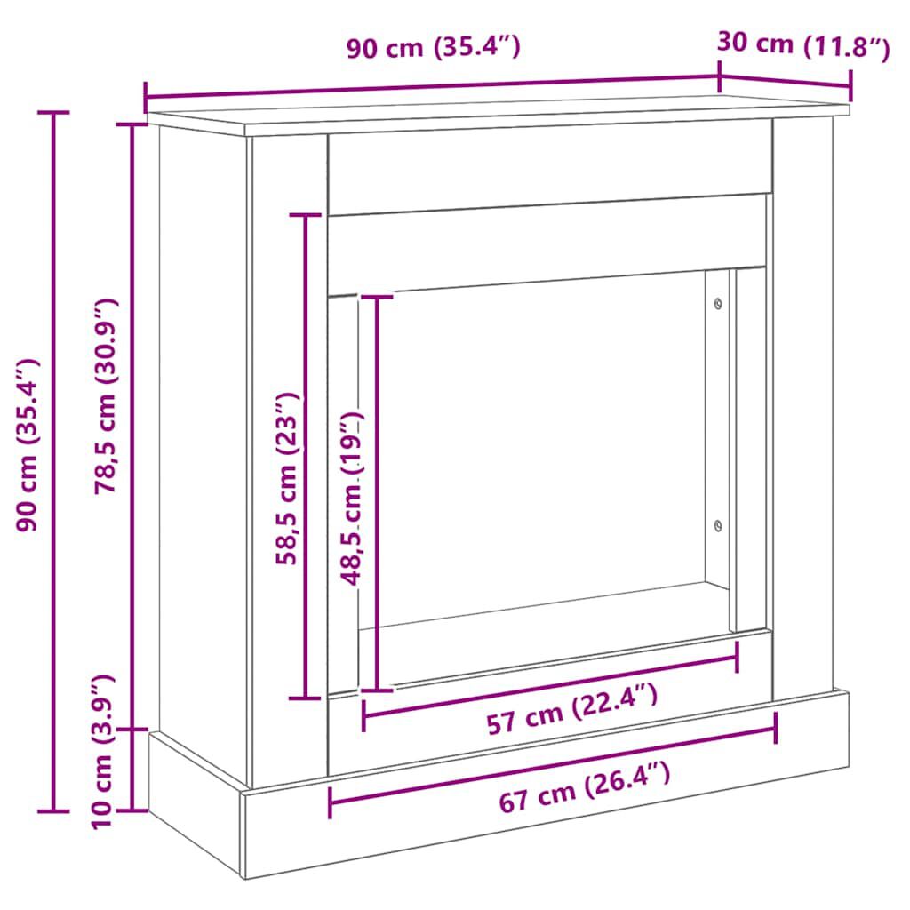 vidaXL Γύρος τζακιού Μαύρη δρυς 90x30x90 cm Κατασκευασμένο ξύλο