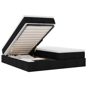 vidaXL Οθωμανικό Κρεβάτι με Στρώματα Μαύρο 200x200cm Ύφασμα